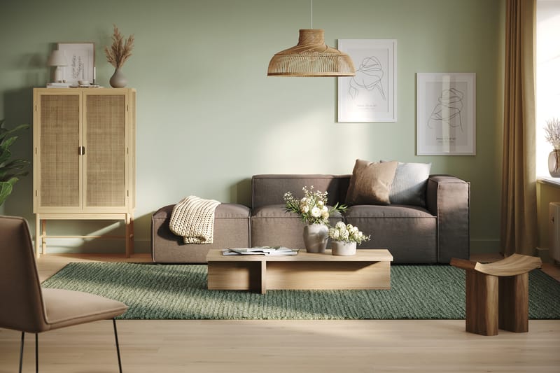 Cubo 3-seters Dyp Modulsofa + Fotskammel i Stoff - Grå - Møbler - Sofaer - Sofa 3 seter