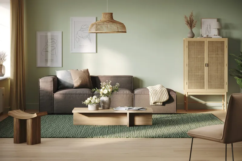 Cubo 3-seters Dyp Modulsofa + Fotskammel i Stoff - Grå - Møbler - Sofaer - Sofa 3 seter