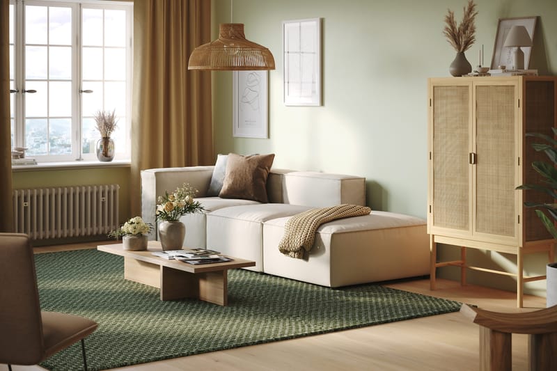 Cubo 3-seters Dyp Modulsofa + Fotskammel i Stoff - Hvit - Møbler - Sofaer - Sofa 3 seter