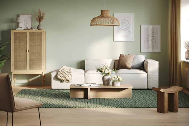 Cubo 3-seters Dyp Modulsofa + Fotskammel i Stoff - Hvit - Møbler - Sofaer - Sofa 3 seter