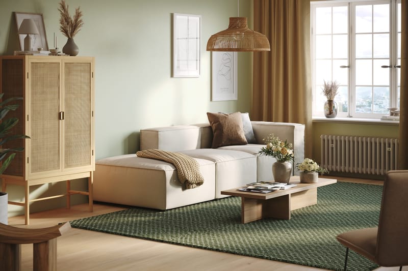 Cubo 3-seters Dyp Modulsofa + Fotskammel i Stoff - Hvit - Møbler - Sofaer - Modulsofaer - Komplett modulsofa