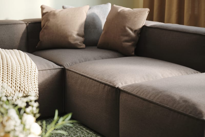 Cubo 5-seters U-formet Dyp Modulsofa med Divan og Sjeselong i Fløyel - Grå - Møbler - Sofaer - U-sofa