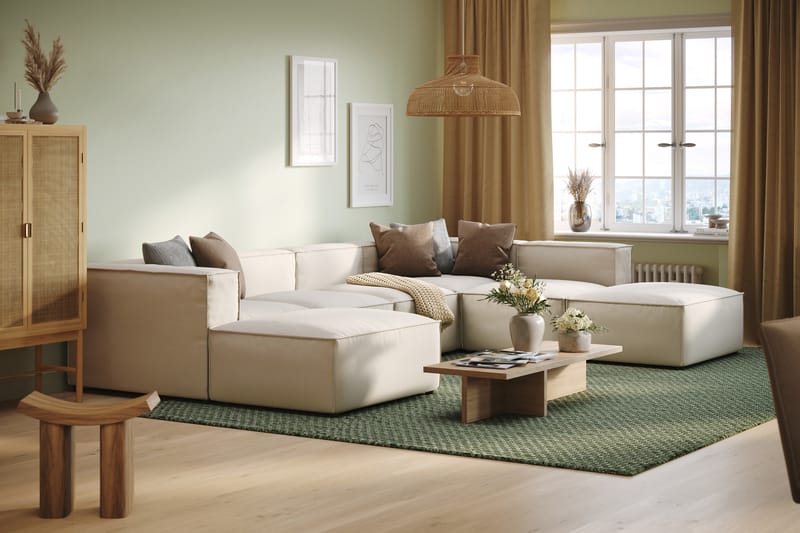 Cubo 5-seters U-formet Dyp Modulsofa med Divan og Sjeselong i Fløyel - Hvit - Møbler - Sofaer - U-sofa