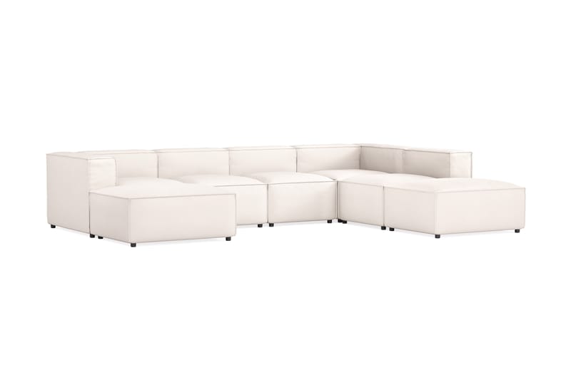 Cubo 5-seters U-formet Dyp Modulsofa med Divan og Sjeselong i Fløyel - Hvit - Møbler - Sofaer - U-sofa