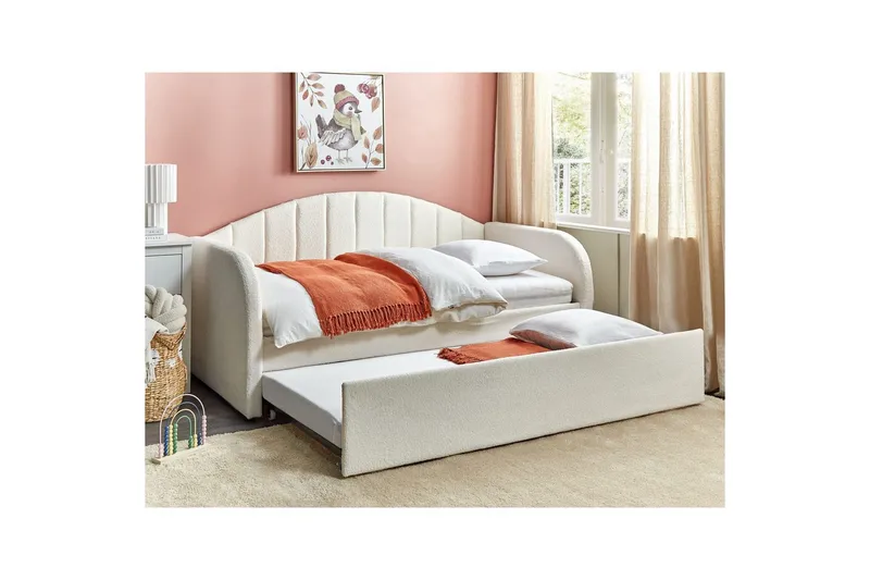 Dagbädd Beliani Eyburie med lamellram Beige, Bouclé Beige - Møbler - Senger - Gjesteseng & ekstraseng - Uttrekkbar seng