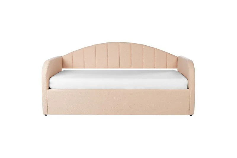 Dagbädd Beliani Eyburie med lamellram Beige, Bouclé Pink - Møbler - Senger - Gjesteseng & ekstraseng - Uttrekkbar seng