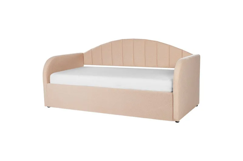 Dagbädd Beliani Eyburie med lamellram Beige, Bouclé Pink - Møbler - Senger - Gjesteseng & ekstraseng - Uttrekkbar seng