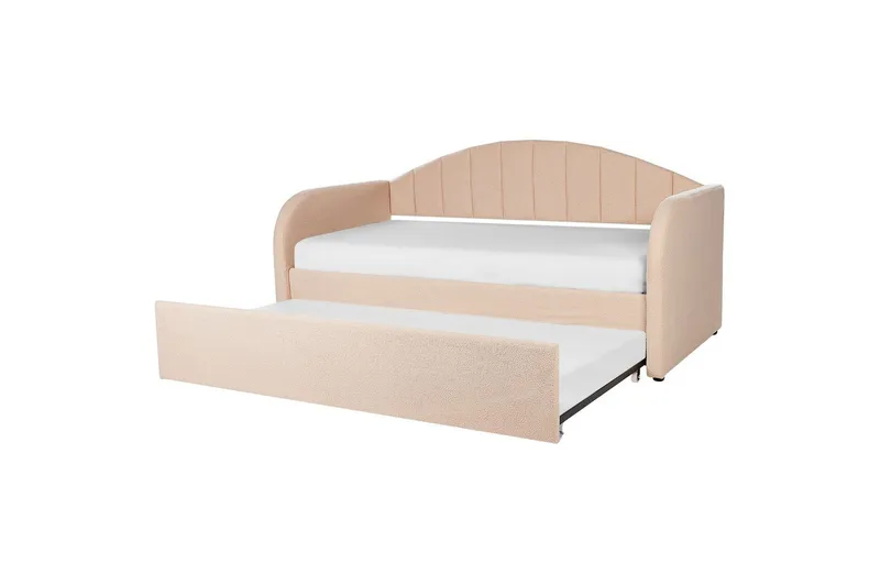 Dagbädd Beliani Eyburie med lamellram Beige, Bouclé Pink - Møbler - Senger - Gjesteseng & ekstraseng - Uttrekkbar seng