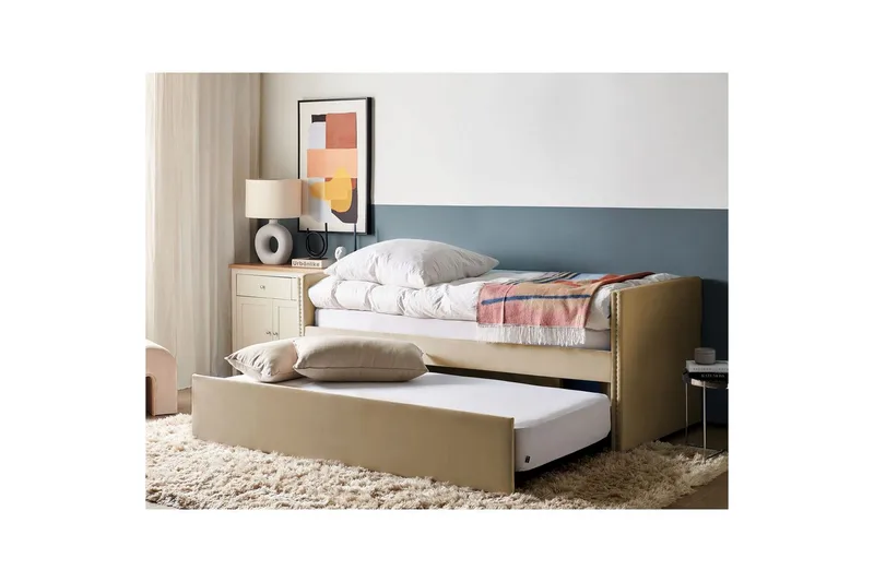 Dagbädd Beliani Troyes med lamellram Beige Beige - Møbler - Senger - Gjesteseng & ekstraseng - Uttrekkbar seng