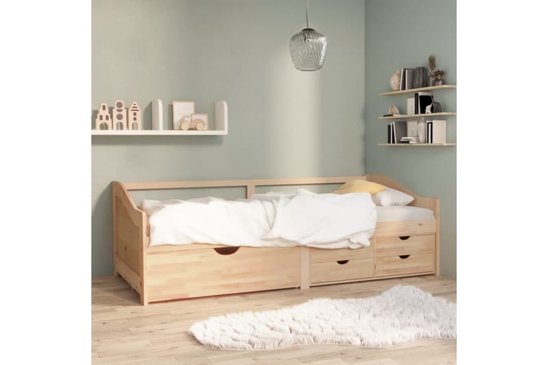 Sengeramme 3 seter med skuffer heltre furu 90x200 cm - Brun - Møbler - Sofaer - Dagsenger