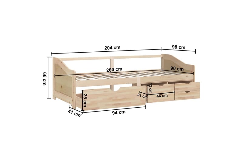 Sengeramme 3 seter med skuffer heltre furu 90x200 cm - Brun - Dagsenger