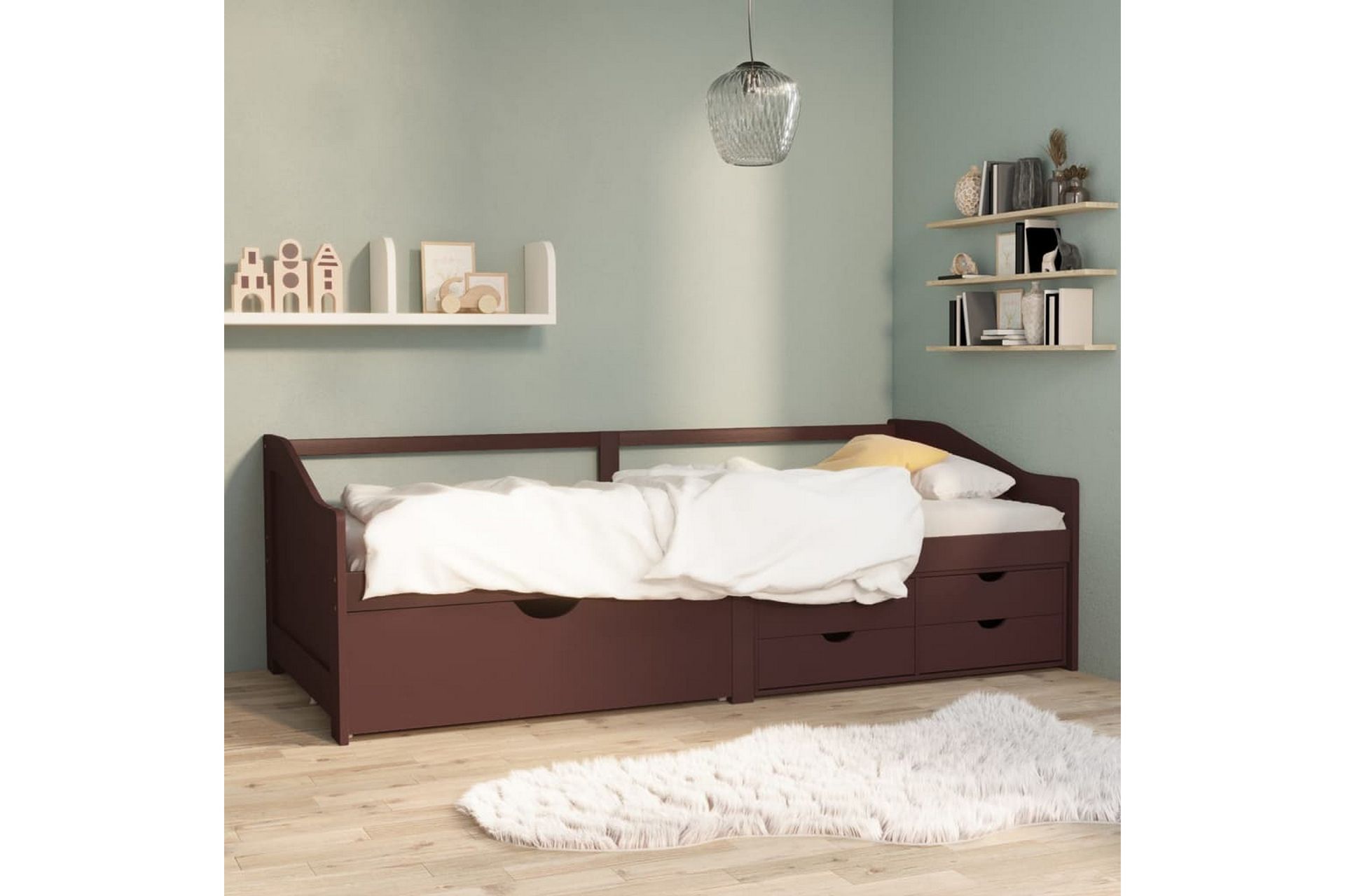 Sengeramme 3 seter med skuffer heltre furu 90x200 cm mørkebr - Brun - Møbler - Sofaer - Dagsenger