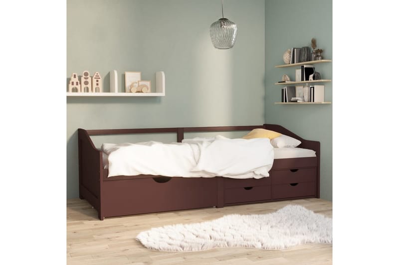 Sengeramme 3 seter med skuffer heltre furu 90x200 cm mørkebr - Brun - Møbler - Sofaer - Dagsenger