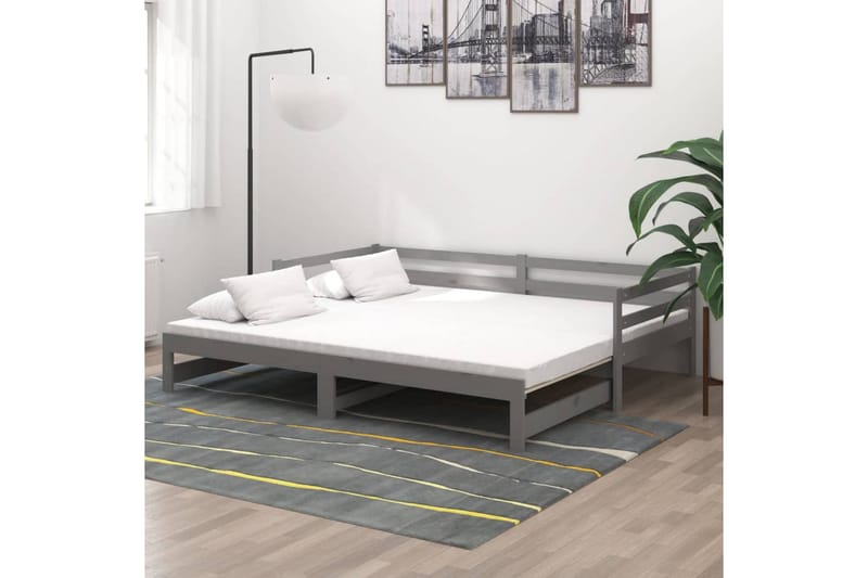 Uttrekkbar dagseng grå heltre furu 2x(90x200) cm - Grå - Dagsenger