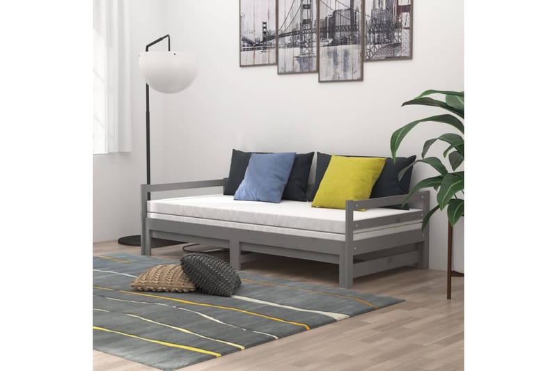 Uttrekkbar dagseng grå heltre furu 2x(90x200) cm - Grå - Møbler - Sofaer - Dagsenger