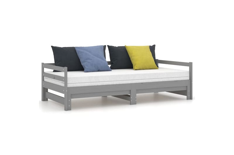 Uttrekkbar dagseng grå heltre furu 2x(90x200) cm - Grå - Møbler - Sofaer - Dagsenger