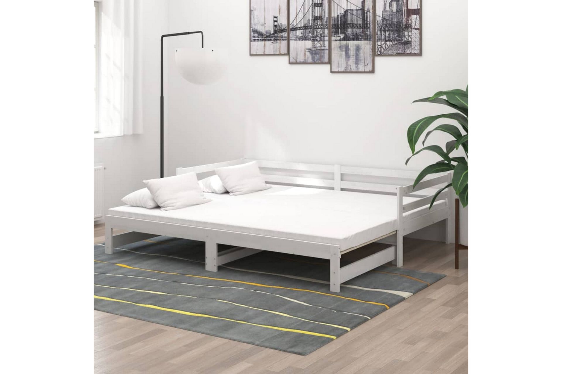 Uttrekkbar dagseng hvit heltre furu 2x(90x200) cm - Hvit - Møbler - Sofaer - Dagsenger