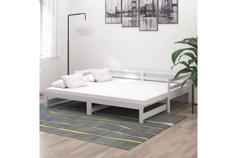 Uttrekkbar dagseng hvit heltre furu 2x(90x200) cm - Hvit - Møbler - Sofaer - Dagsenger