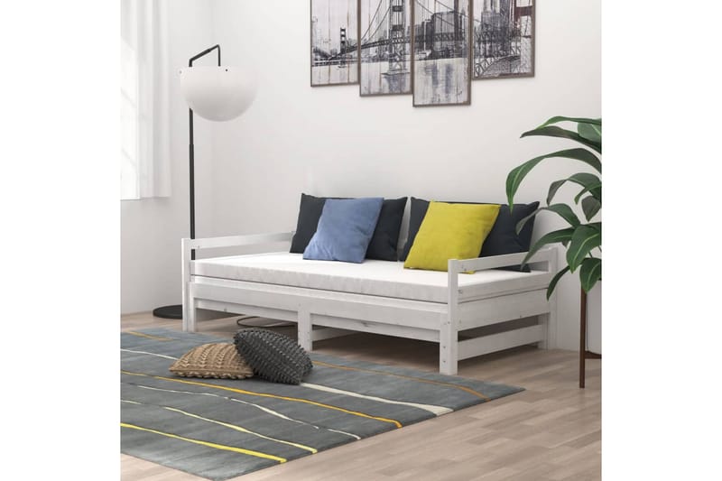 Uttrekkbar dagseng hvit heltre furu 2x(90x200) cm - Hvit - Møbler - Sofaer - Dagsenger