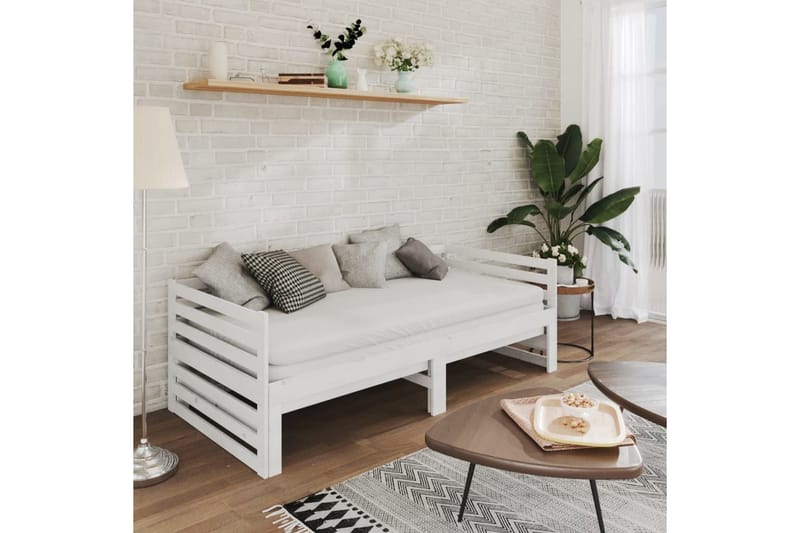 Uttrekkbar dagseng hvit heltre furu 2x(90x200) cm - Hvit - Møbler - Sofaer - Dagsenger