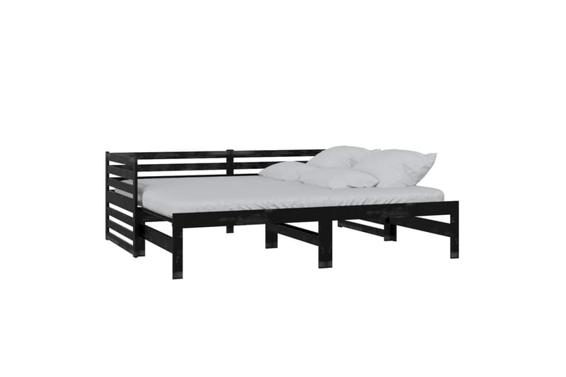 Uttrekkbar sengeramme svart heltre furu 2x(90x200) cm - Svart - Møbler - Sofaer - Dagsenger