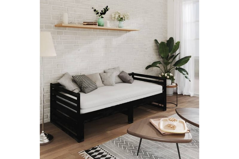 Uttrekkbar sengeramme svart heltre furu 2x(90x200) cm - Svart - Møbler - Sofaer - Dagsenger
