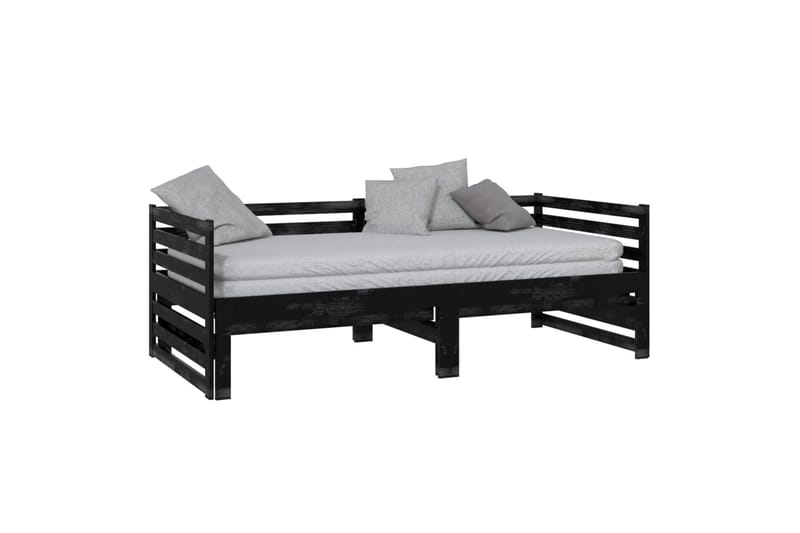 Uttrekkbar sengeramme svart heltre furu 2x(90x200) cm - Svart - Møbler - Sofaer - Dagsenger