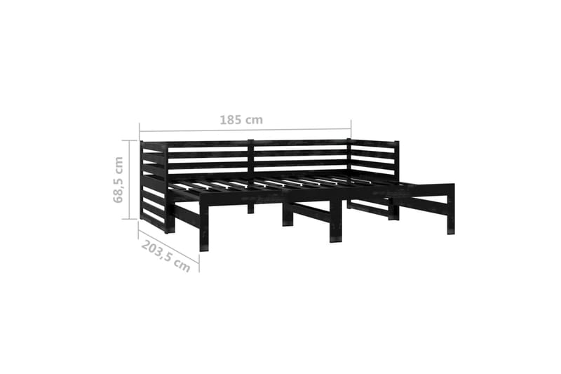 Uttrekkbar sengeramme svart heltre furu 2x(90x200) cm - Svart - Møbler - Sofaer - Dagsenger