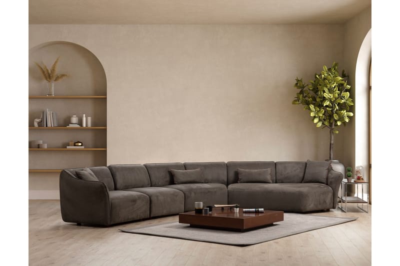 Damor 5-seter L-formet Buet Sofa i Fløyel - Brun - Møbler - Sofaer
