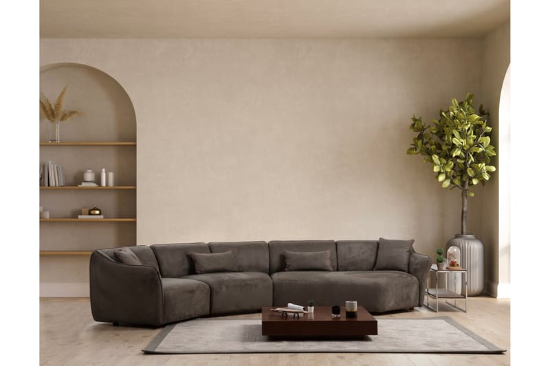 Damor 5-seter L-formet Buet Sofa i Fløyel - Brun - Møbler - Sofaer