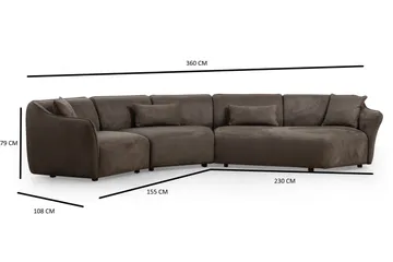 Damor 5-seter L-formet Buet Sofa i Fløyel - Brun - Møbler - Sofaer