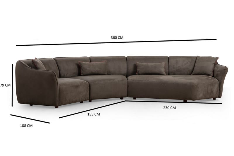 Damor 5-seter L-formet Buet Sofa i Fløyel - Brun - Møbler - Sofaer