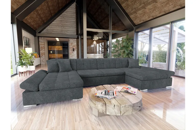 Dewitt Sovesofa med Dobbel Sjeselong 4-seter i Bouclé - Grå - Møbler - Sofaer - Sovesofaer
