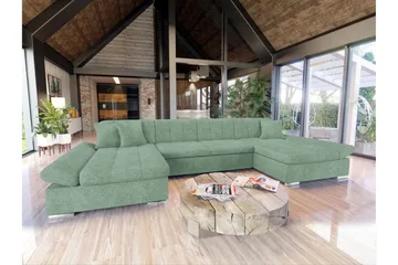 Dewitt Sovesofa med Dobbel Sjeselong 4-seter i Bouclé - Grønn - Møbler - Sofaer - Sovesofaer
