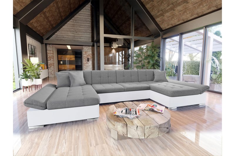 Dewitt Sovesofa med Dobbel Sjeselong 4-seter i Kunstlær - Hvit / Grå - Møbler - Sofaer - Sovesofaer