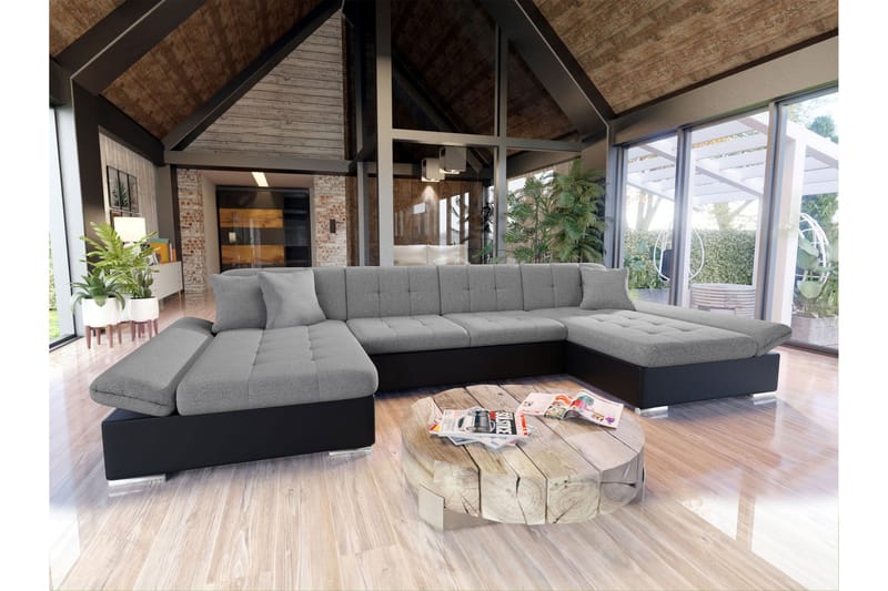 Dewitt Sovesofa med Dobbel Sjeselong 4-seter i Kunstlær - Svart / Grå - Møbler - Sofaer - Sovesofaer
