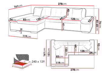 Djerra Sofa med Divan 3-seter - Brun - Møbler - Sofaer - Sofa med sjeselong