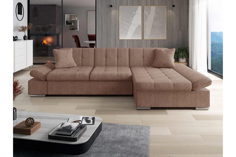 Djerra Sovesofa med Sjeselong 3-seter i Bouclé - Rosa - Møbler - Sofaer - Sovesofaer