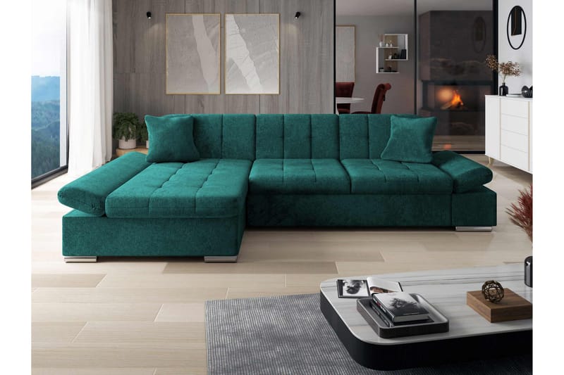 Djerra Sovesofa med Sjeselong 3-seter i Chenille - Grønn - Møbler - Sofaer - Sovesofaer