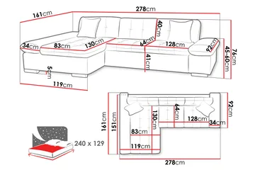 Djerra Sovesofa med Sjeselong 3-seter i Fløyel - Gul - Møbler - Sofaer - Sovesofaer