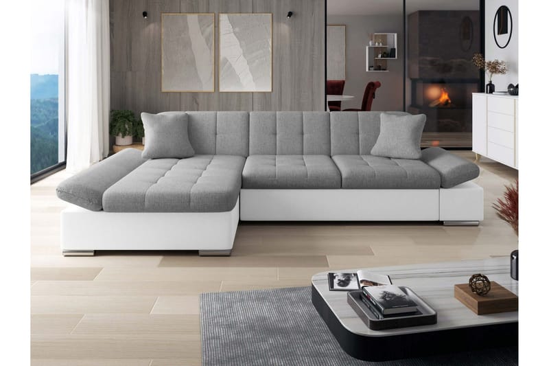 Djerra Sovesofa med Sjeselong 3-seter i Kunstlær - Hvit / Grå - Møbler - Sofaer - Sovesofaer