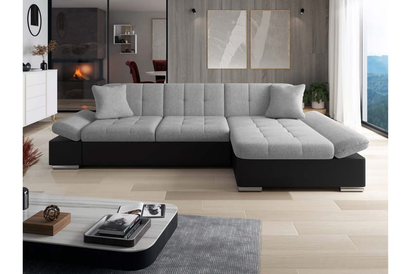 Djerra Sovesofa med Sjeselong 3-seter i Kunstlær - Svart / Grå - Møbler - Sofaer - Sovesofaer