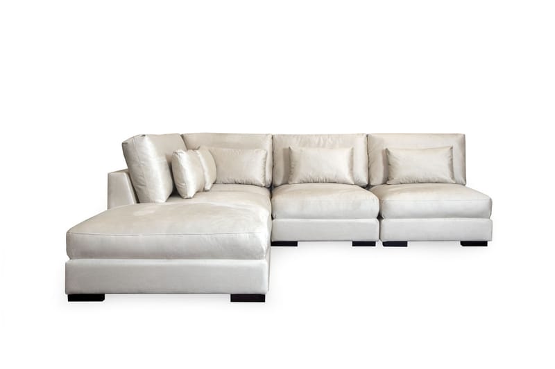 Dubai sjeselong sofa Right Velvet - Hvit - Sofa med sjeselong - 4 seters sofa med divan - Fløyel sofaer