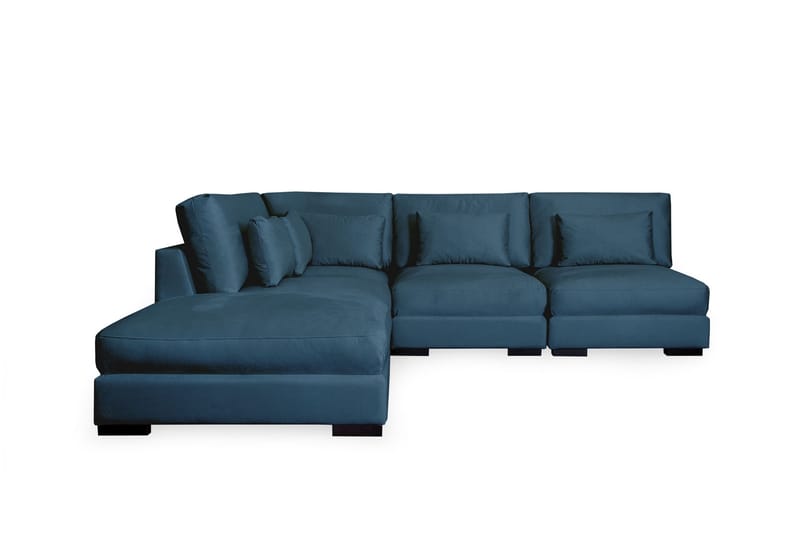 Dubai Sjeselongsofa Høyre Fløyel - Blå - Sofa med sjeselong - 4 seters sofa med divan - Fløyel sofaer