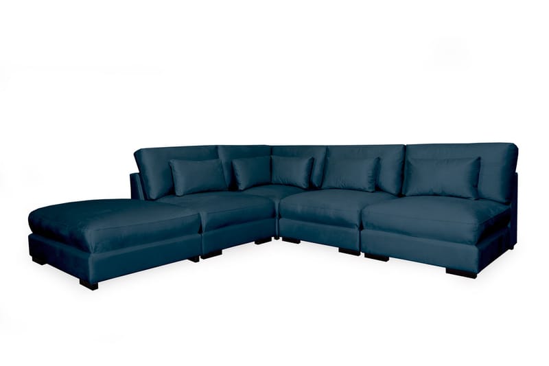 Dubai Sjeselongsofa Høyre Fløyel - Blå - Sofa med sjeselong - 4 seters sofa med divan - Fløyel sofaer