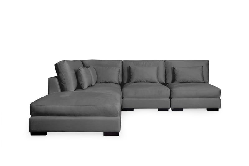 Dubai Sjeselongsofa Høyre Fløyel - Mørkegrå - Sofa med sjeselong - 4 seters sofa med divan - Fløyel sofaer