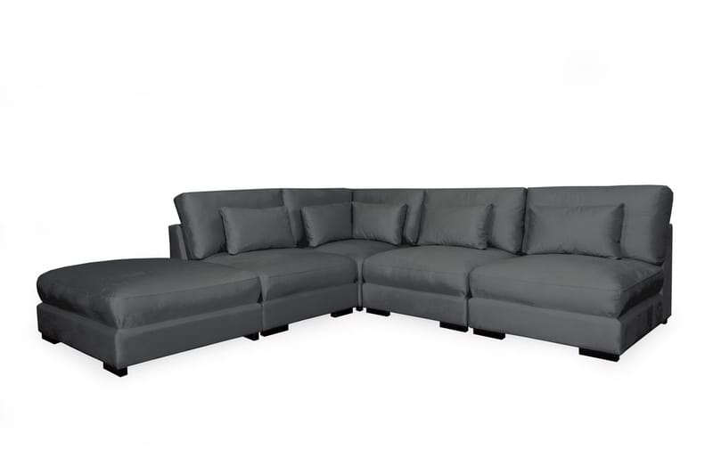 Dubai Sjeselongsofa Høyre Fløyel - Mørkegrå - Sofa med sjeselong - 4 seters sofa med divan - Fløyel sofaer
