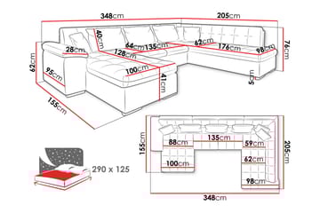 Dynir Sofa med Sjeselong og Divan 4-seter - Blå - Møbler - Sofaer - U-sofa
