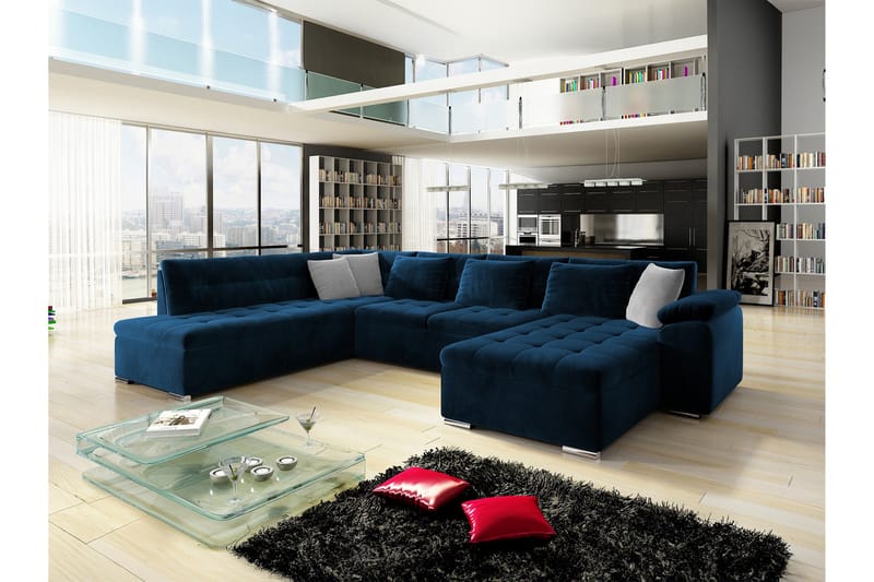 Dynir Sofa med Sjeselong og Divan 4-seter - Blå/Beige - Møbler - Sofaer - U-sofa