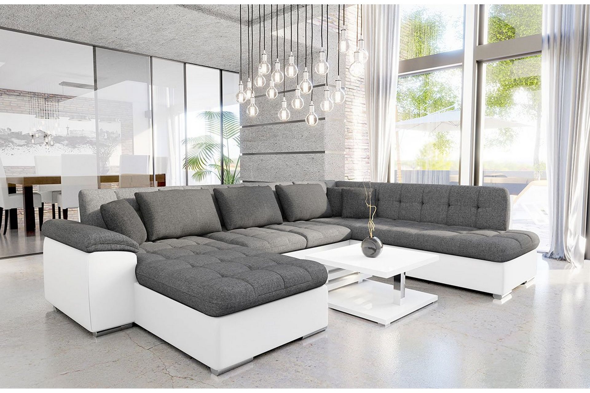 Dynir Sofa med Sjeselong og Divan 4-seter - Hvit/Grå - Møbler - Sofaer - Skinnsofaer